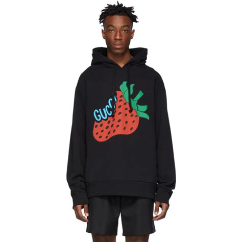 gucci strawberry hoodie black|gucci distressed hoodie.